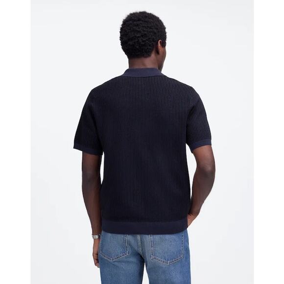 NWT Madewell Tuck-Stitch Button-Up Sweater Polo Navy Black Size Small - Picture 2 of 8